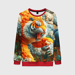 Свитшот женский Сказочный облачный тигр - нейроарт фантазия, цвет: 3D-красный