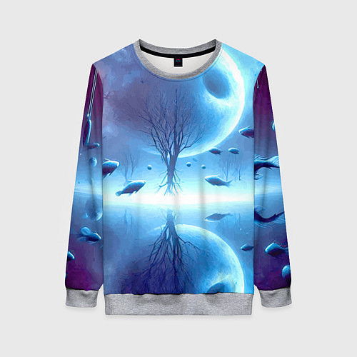 Женский свитшот Луна и рыбы - нейроарт фантазия / 3D-Меланж – фото 1