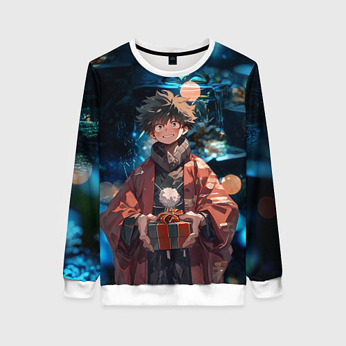 Женский свитшот Новогодний Мидория - Моя геройская академия / 3D-Белый – фото 1