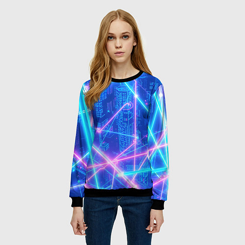 Женский свитшот Неоновые провода / 3D-Черный – фото 3