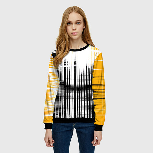 Женский свитшот Жёлто-чёрный гранж на белом фоне / 3D-Черный – фото 3
