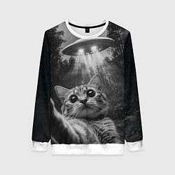 Свитшот женский Котик и НЛО, цвет: 3D-белый
