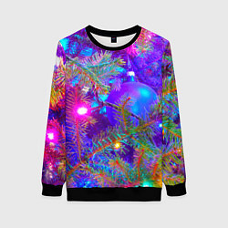 Свитшот женский Новогоднее свечение гирлянд, цвет: 3D-черный