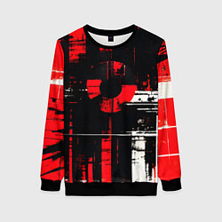 Женский свитшот Красно-белый гранж на чёрном фоне