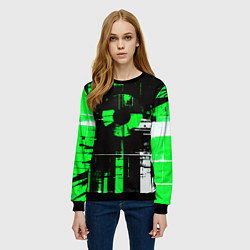 Свитшот женский Зелёно-белый гранж на чёрном фоне, цвет: 3D-черный — фото 2