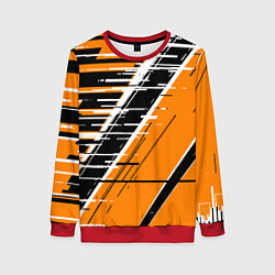 Женский свитшот Чёрно-белые глитч полосы на оранжевом фоне