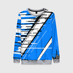 Женский свитшот Чёрно-белые глитч полосы на синем фоне