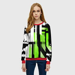 Свитшот женский Чёрно-зелёные вертикальные и горизонтальные полосы, цвет: 3D-красный — фото 2