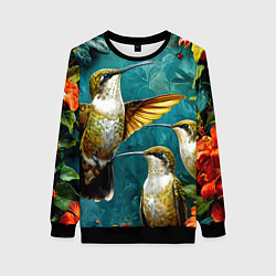 Свитшот женский Три птички колибри, цвет: 3D-черный