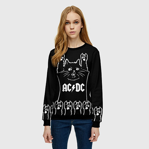 Женский свитшот AC DC: cat rock / 3D-Черный – фото 3
