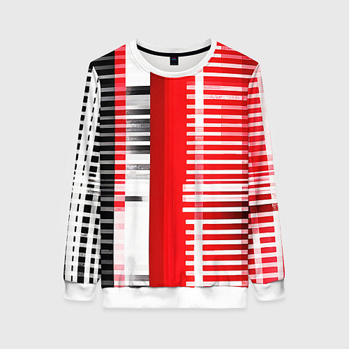 Женский свитшот Белые полосы на чёрно-красном фоне / 3D-Белый – фото 1