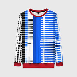 Свитшот женский White stripes on a black and blue background, цвет: 3D-красный