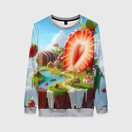 Женский свитшот Клубничная планета - нейроарт фантазия / 3D-Меланж – фото 1