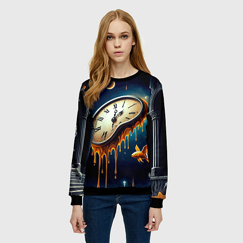 Женский свитшот Течение времени - сюрреализм / 3D-Черный – фото 3