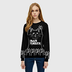 Свитшот женский Iron Maiden: cat rock, цвет: 3D-черный — фото 2