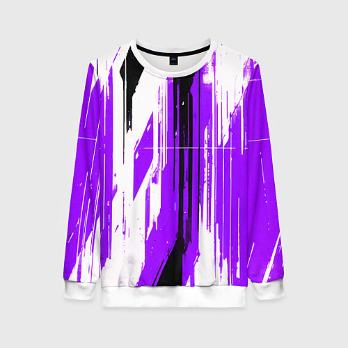 Женский свитшот Вертикальные чёрно-белые линии на фиолетовом фоне / 3D-Белый – фото 1