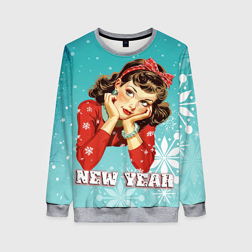 Женский свитшот Новогодняя ретро девушка / 3D-Меланж – фото 1
