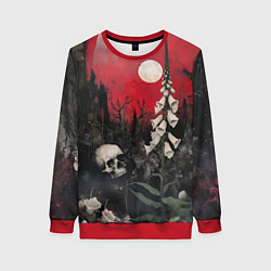 Женский свитшот Череп с цветами на фоне замка - нейросеть