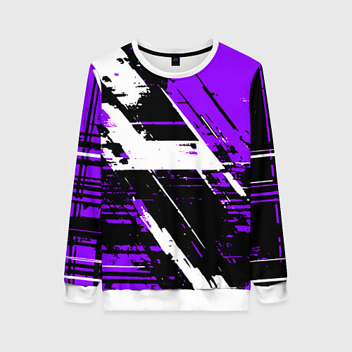 Женский свитшот Diagonal black and white stripes on a purple backg / 3D-Белый – фото 1