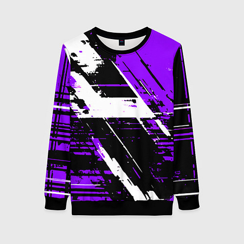 Женский свитшот Diagonal black and white stripes on a purple backg / 3D-Черный – фото 1