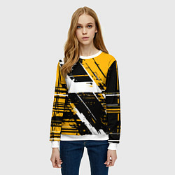 Свитшот женский Diagonal black and white stripes on a yellow backg, цвет: 3D-белый — фото 2