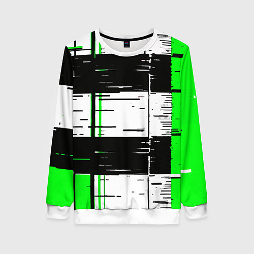 Женский свитшот Зелёные и чёрные полосы на белом фоне / 3D-Белый – фото 1