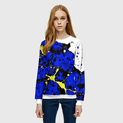 Свитшот женский Сине-жёлтая абстракция на белом фоне, цвет: 3D-белый — фото 2