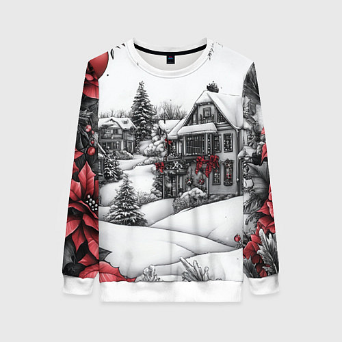 Женский свитшот Бело-красное новогоднее настроение / 3D-Белый – фото 1