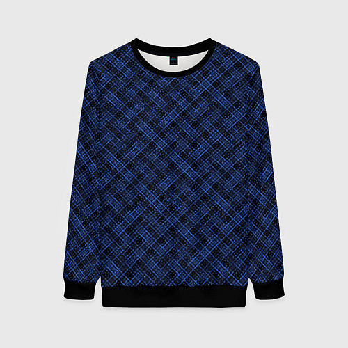 Женский свитшот Чёрно-синий текстурированный лоскуты / 3D-Черный – фото 1