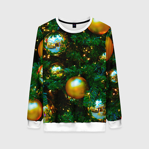 Женский свитшот Новогодние украшения на ветках / 3D-Белый – фото 1