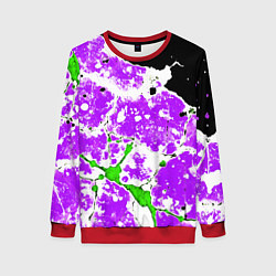 Женский свитшот Зелёно-фиолетовая абстракция на чёрном фоне