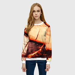Свитшот женский Трещины на абстрактном красном фоне, цвет: 3D-белый — фото 2