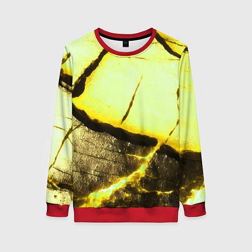 Женский свитшот Трещины на абстрактном жёлтом фоне / 3D-Красный – фото 1