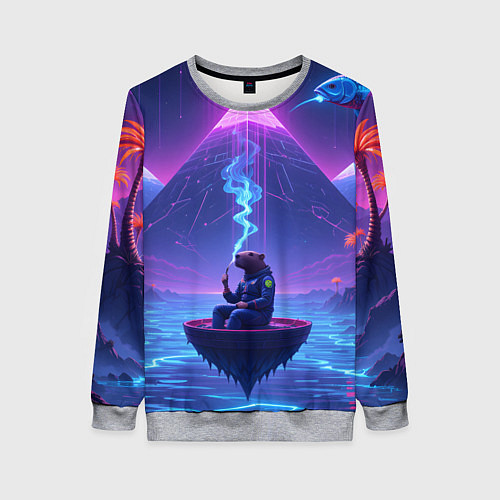 Женский свитшот Капибара в лодке / 3D-Меланж – фото 1