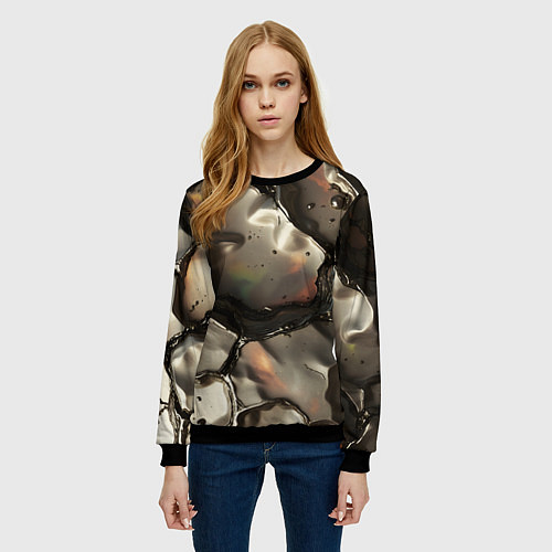 Женский свитшот Жидкая субстанция светло-коричневая / 3D-Черный – фото 3