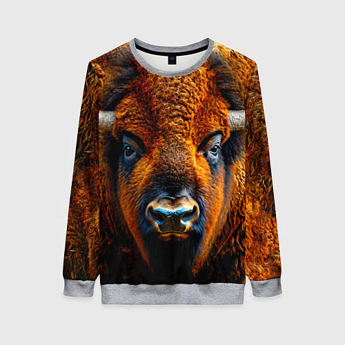 Женский свитшот Голова бизона / 3D-Меланж – фото 1