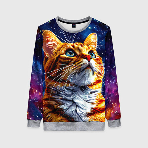 Женский свитшот Рыжий котик в космосе / 3D-Меланж – фото 1