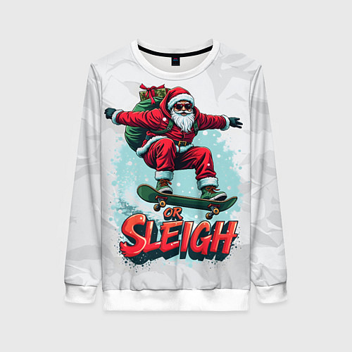 Женский свитшот Санта с подарками на скейте / 3D-Белый – фото 1