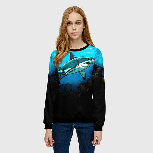 Женский свитшот Акула в синем море / 3D-Черный – фото 3
