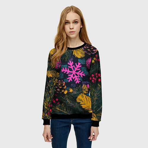 Женский свитшот Новый год и краски / 3D-Черный – фото 3