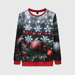 Свитшот женский Новогодние снежинки, цвет: 3D-красный