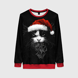 Женский свитшот Суровый кот в новогодней шапке - нейросеть