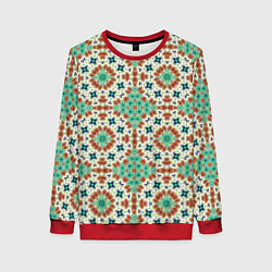 Женский свитшот Восточный пляжный орнамент зелено коричневый