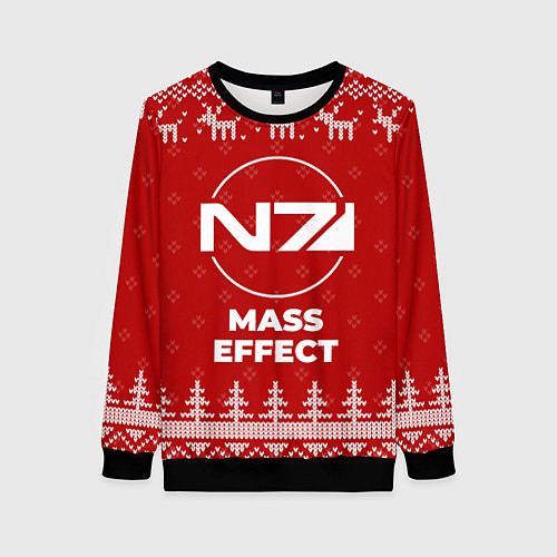 Женский свитшот Новогодний Mass Effect с оленями / 3D-Черный – фото 1