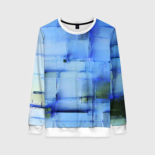 Женский свитшот Чёрные пятна на синем фоне абстракция / 3D-Белый – фото 1