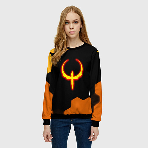 Женский свитшот Квейк соты огненное лого / 3D-Черный – фото 3