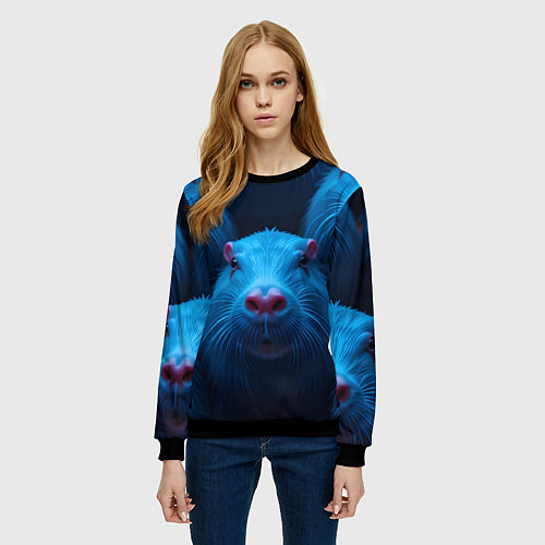 Женский свитшот Синие капибары / 3D-Черный – фото 3