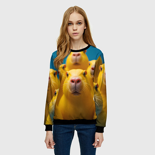 Женский свитшот Желтые капибары / 3D-Черный – фото 3