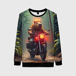 Женский свитшот Байкер капибара в джунглях