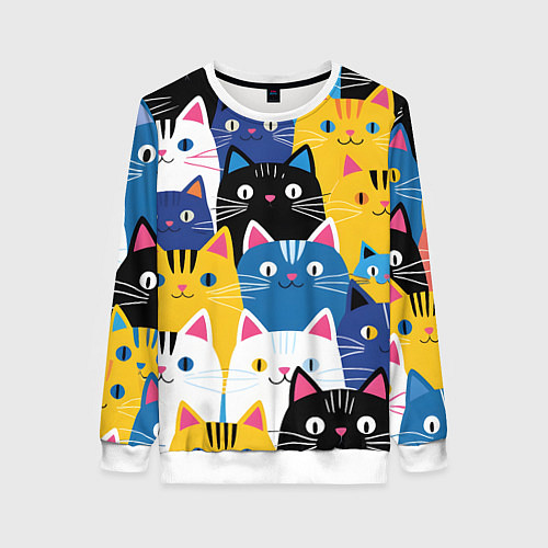 Женский свитшот Много цветных котиков / 3D-Белый – фото 1